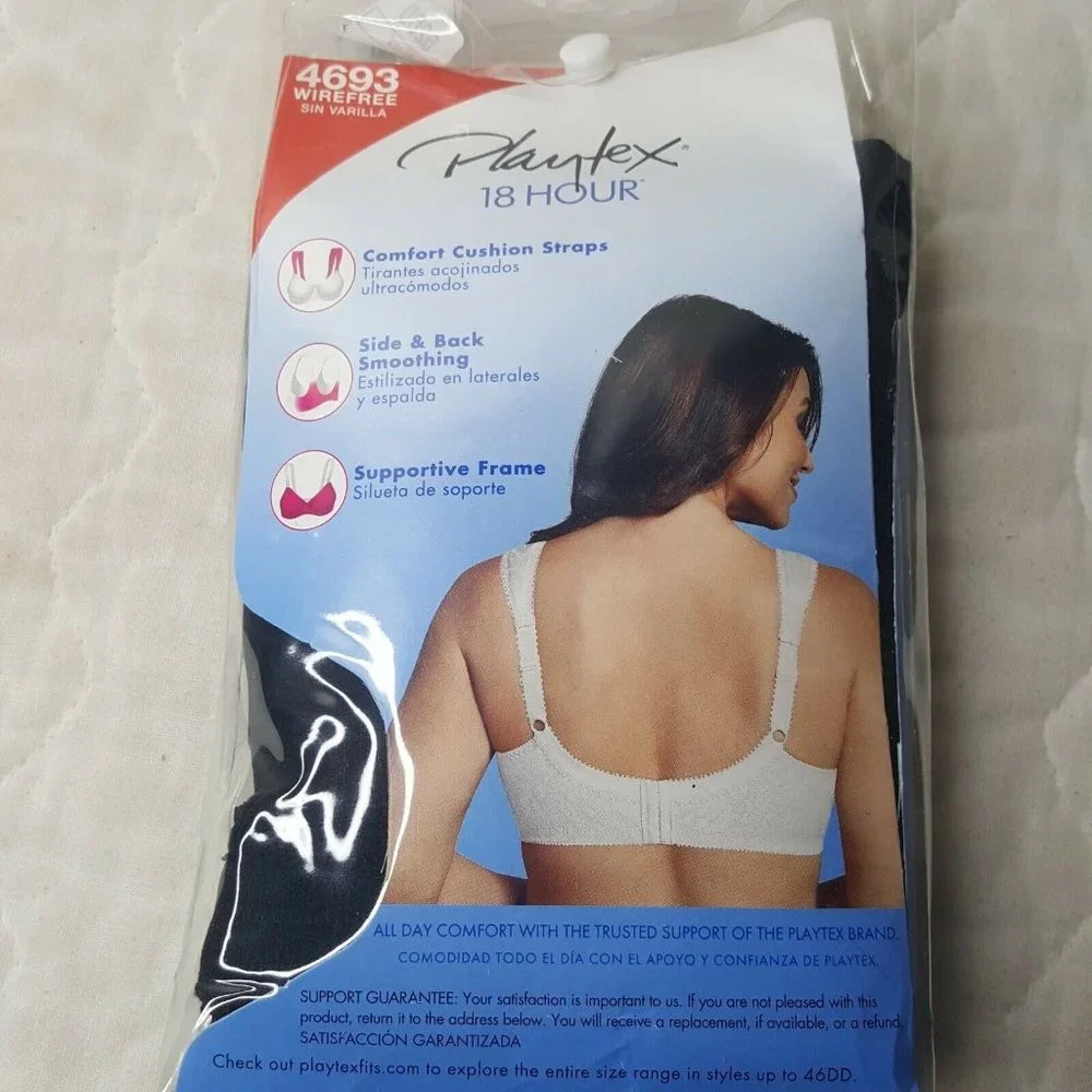 Playtex 18 Hour Original Comfort Strap Wire-Free Bra Women's 52DD Black